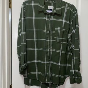 Plaid flannel top green and white